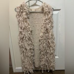 Altar’d State Beige Fringe Fuzzy Vest